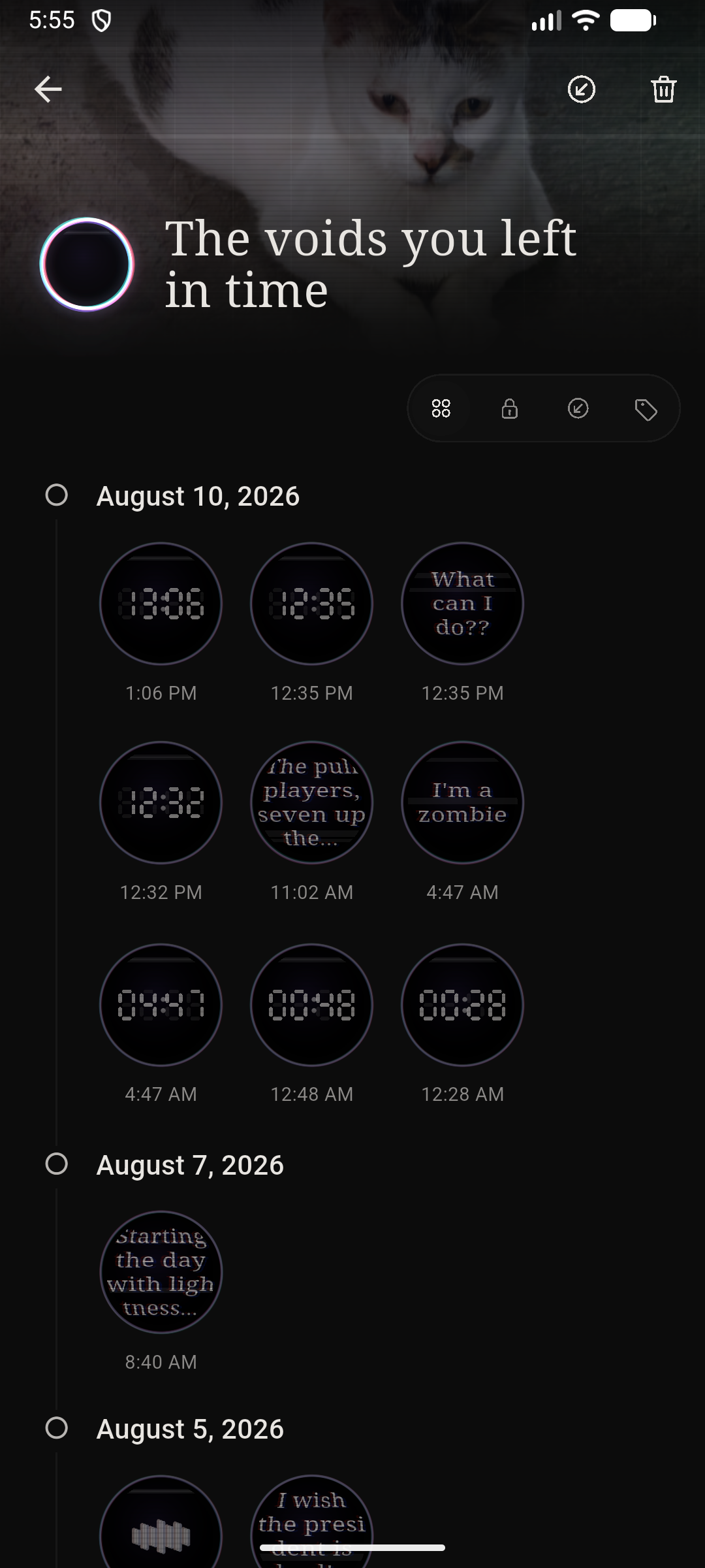 Archive timeline of past voids