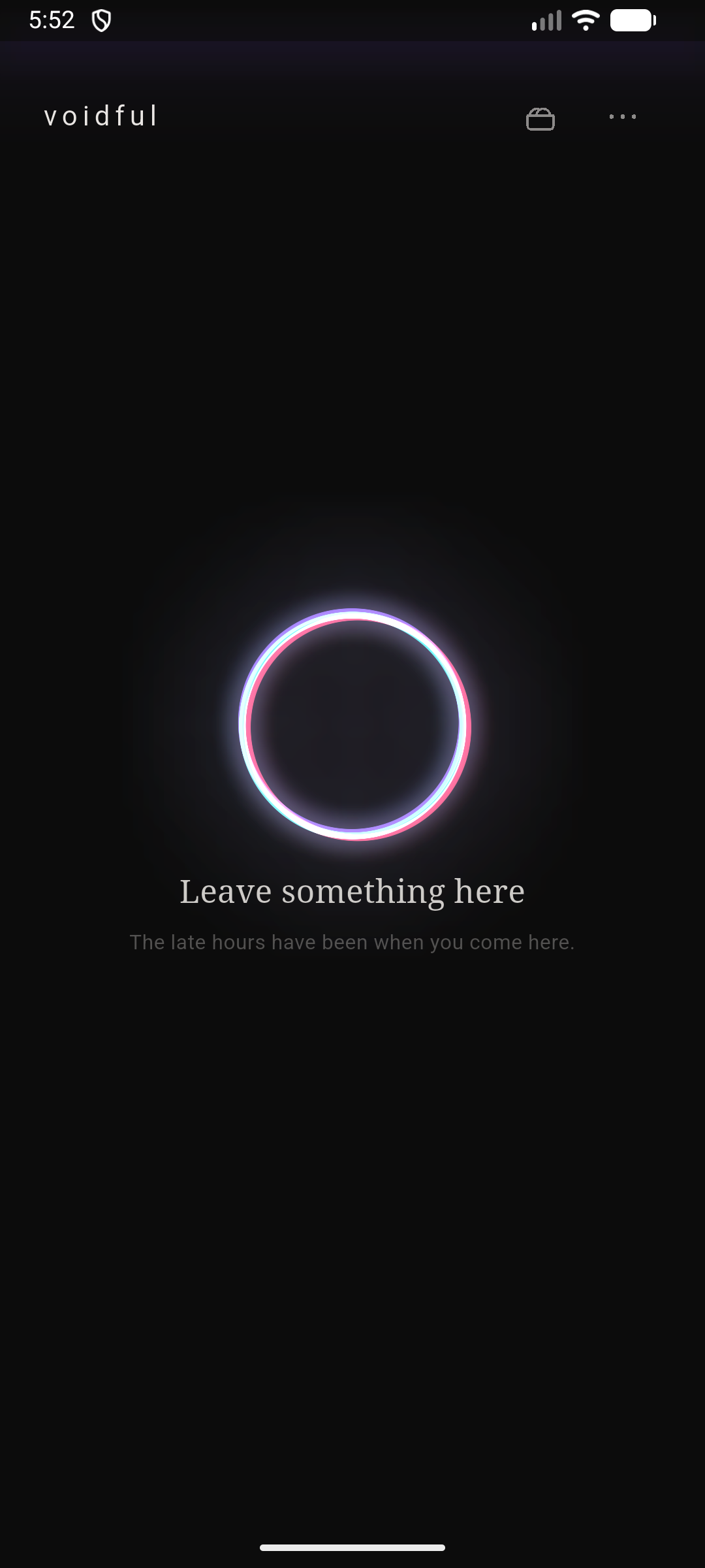 Home screen with the void ring, ready to receive something